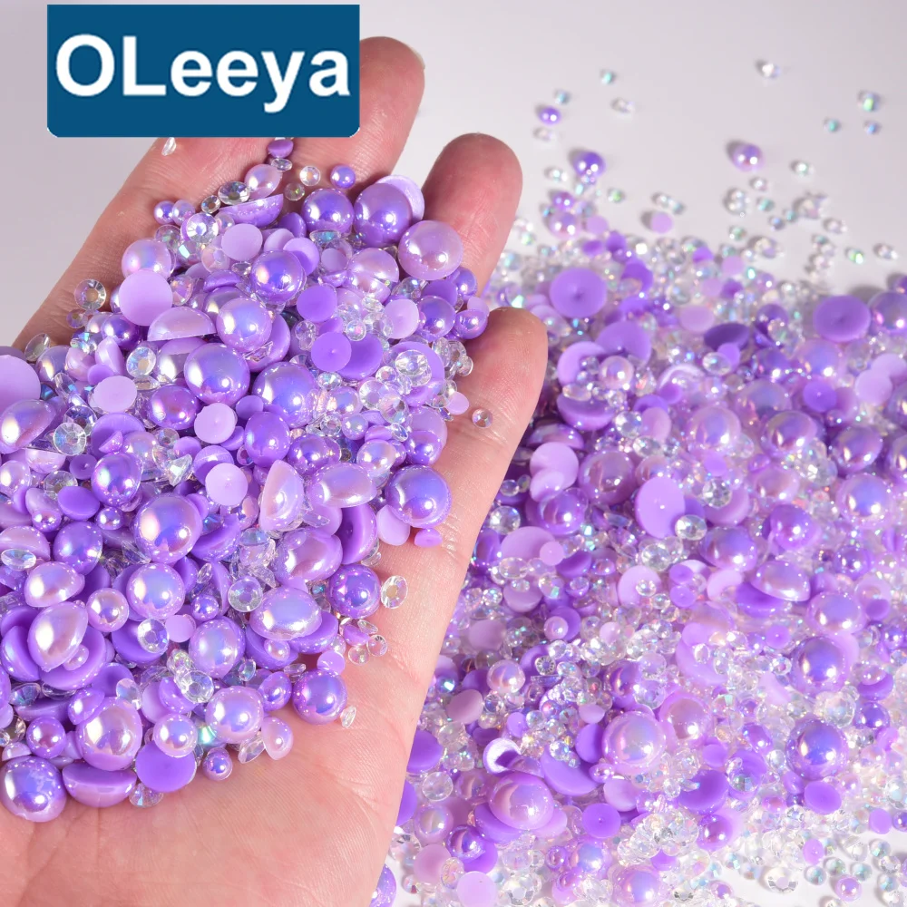 Oleeya Wholesale Packs Mix Resin Rhinestone Pearls Clothing Decorations Glitter Nail Gems Glue on Flatback Decorations for DIY