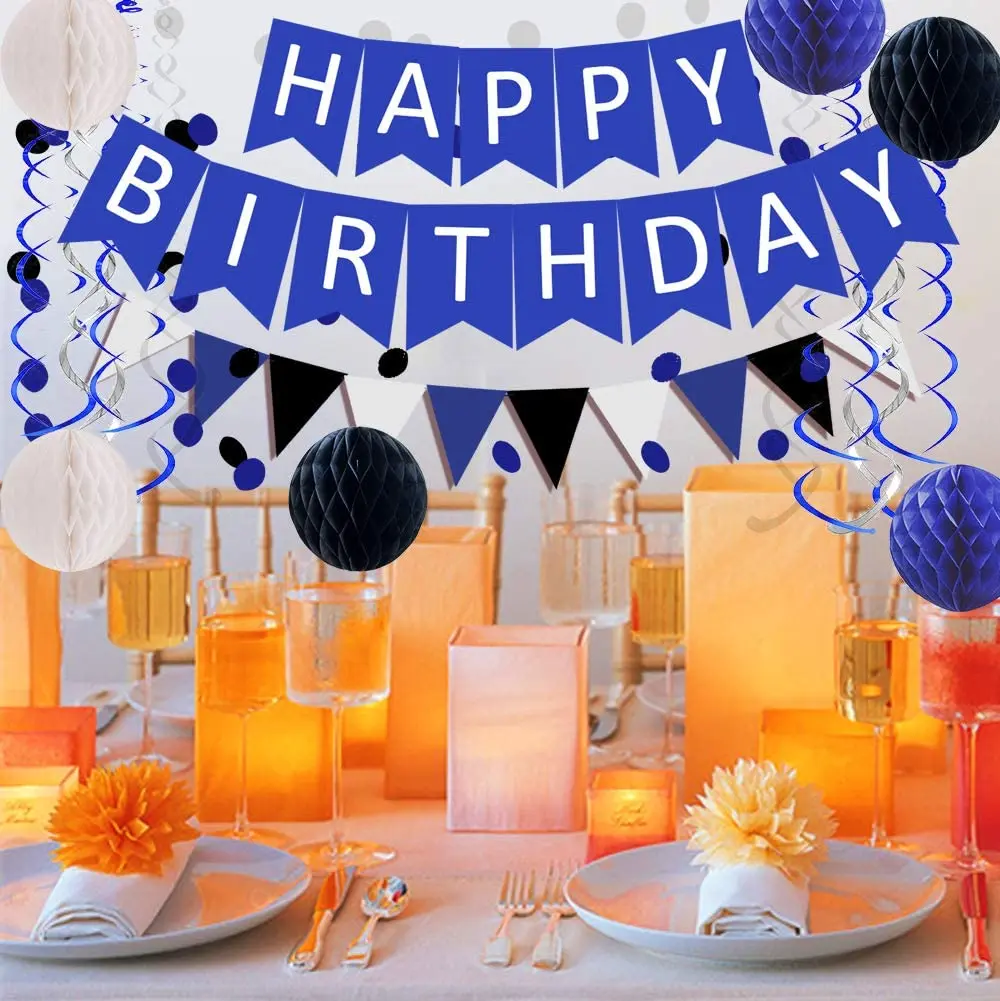 Navy Blue Rose Gold Birthday Decorations Happy Banner foil Balloons 30th 40th 50th Women Grils