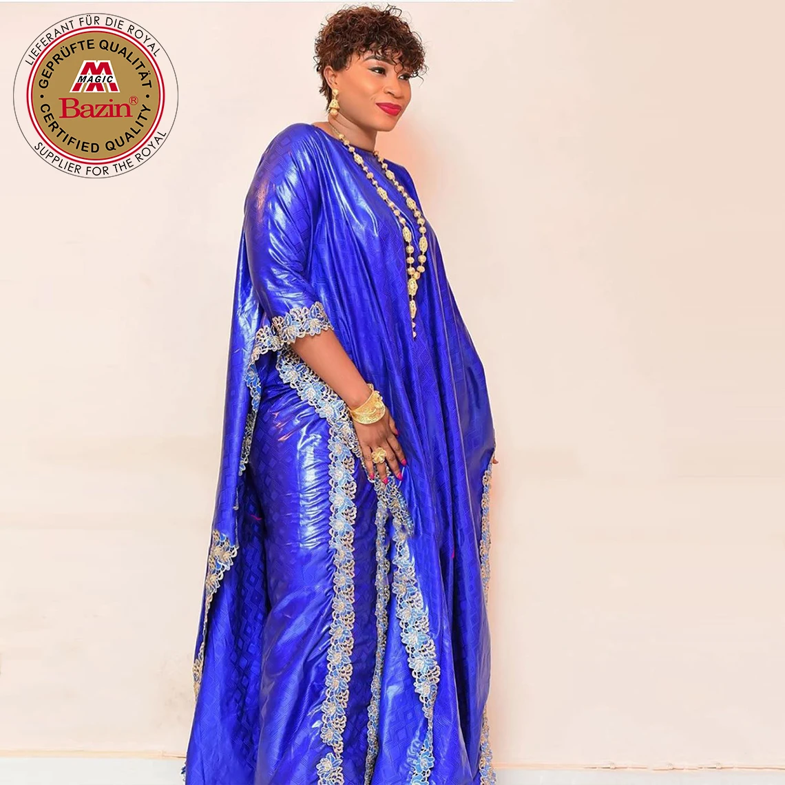 African Bazin Riche Dress 2-Pieces Set Boubou With Lining 100% Cotton Original Basin Dashiki Customization Wedding Party Robe