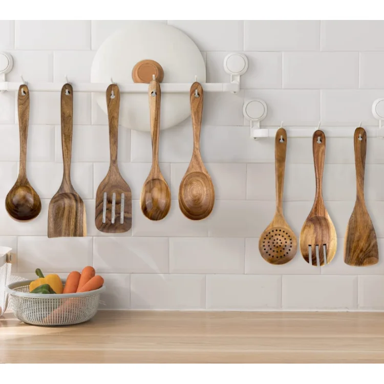 Wholesale 8 piece home everyday use kitchen tools non-stick pan wooden cooking utensils set