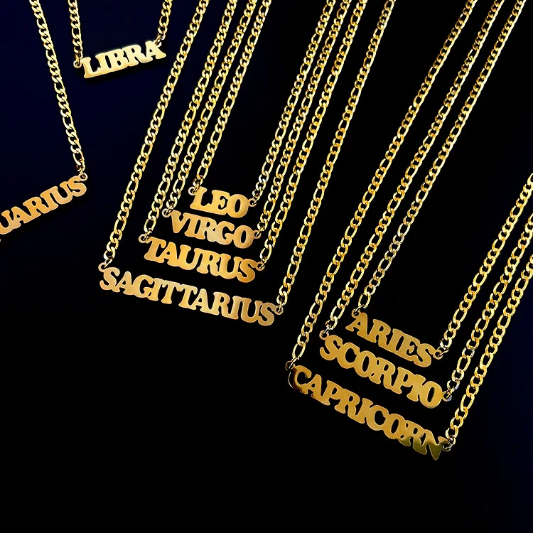 Stainless steel hip hop cuban chain bisuteria zodiac gold plated necklace kolye