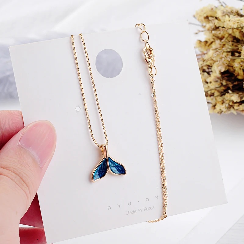 
XUNBEI Wholesale Unique Clavicle chain blue Fishtail Pufferfish Pendant Necklaces 