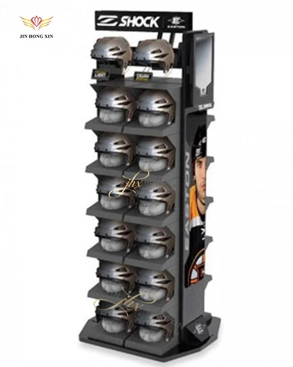 metal floor standing retail shop in store displays stand rack design ideas for bicycle helmet