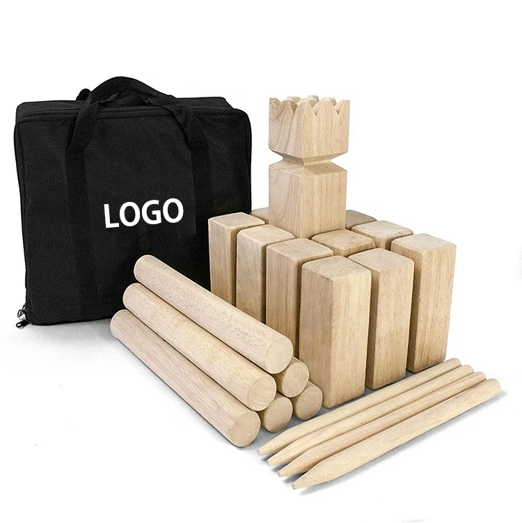 Premium Rubber Wood Kubb Game Outdoor Tossing Game with Carrying Case