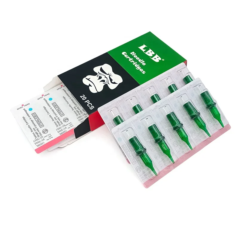 Factory Price Premium Tight Needle Tattoo & Safety Membrane Disposable LBB Green Permanent Makeup Tattoo Needle Cartridges