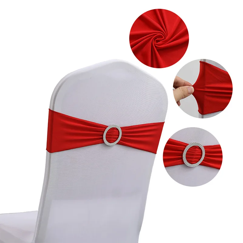 Free stretch sequin chair sashes flower wedding banquet chair sashes diamond buckle decorative bow chair sashes