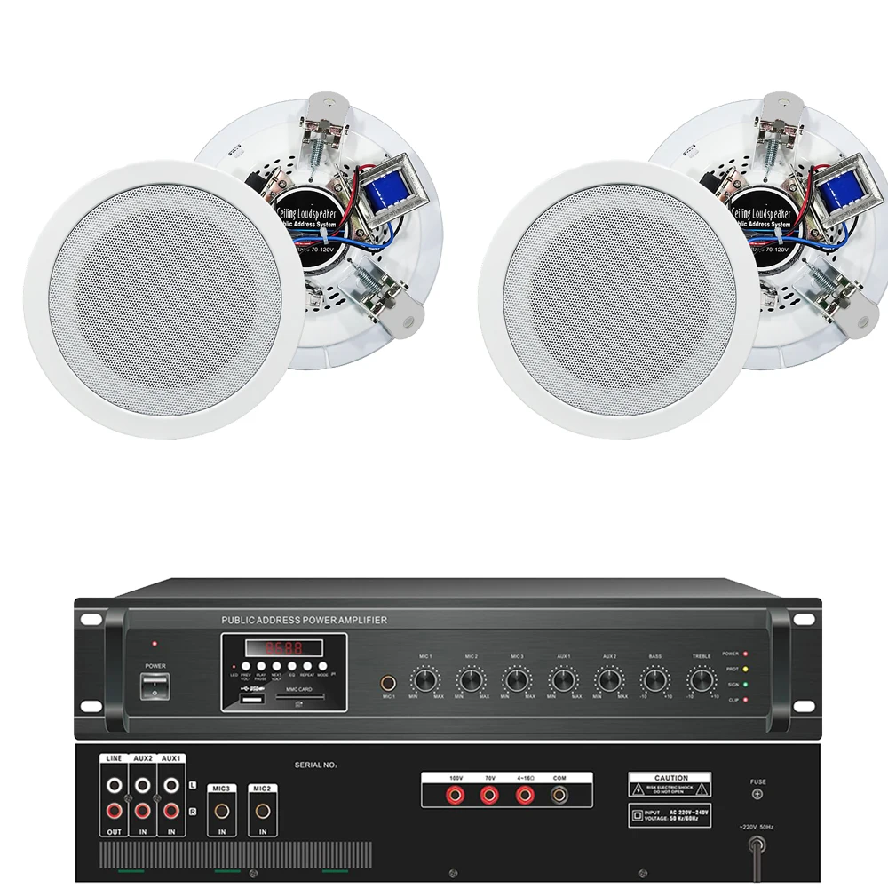 Professional 10pcs x60W Ceiling Speaker 600W Amplifier Controller Set For Conference Meeting Room Supermarket Malls School