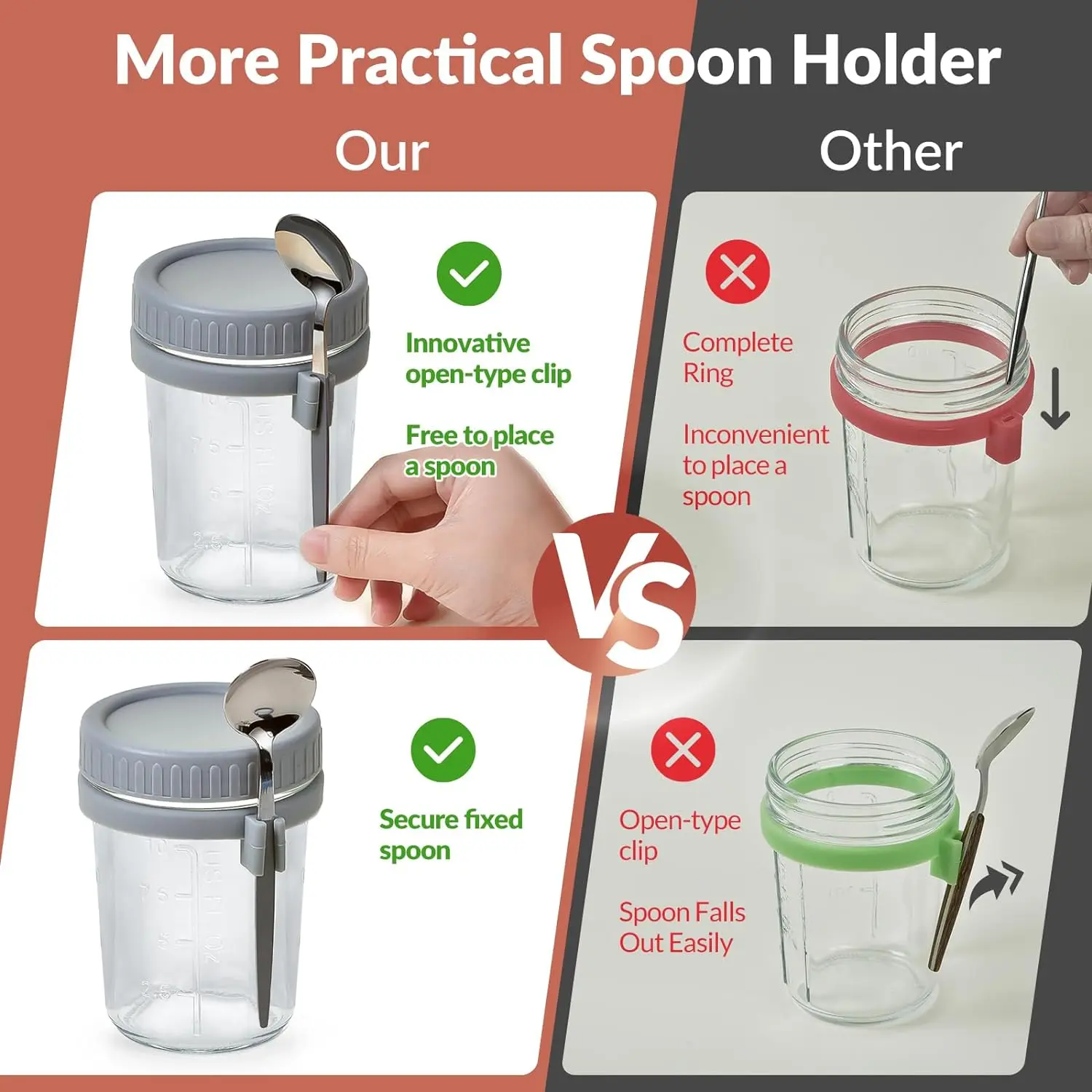 4 Pack Overnight Oats Containers with Lids and Spoons Leak Proof Oatmeal Container