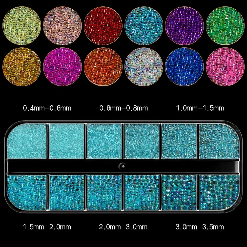 Paso Sico Shiny Shimmer Mermaid Caviar Beads Mixed Size Glass Rhinestone Pearls Nail Art Decoration for Manicure Design DIY Design