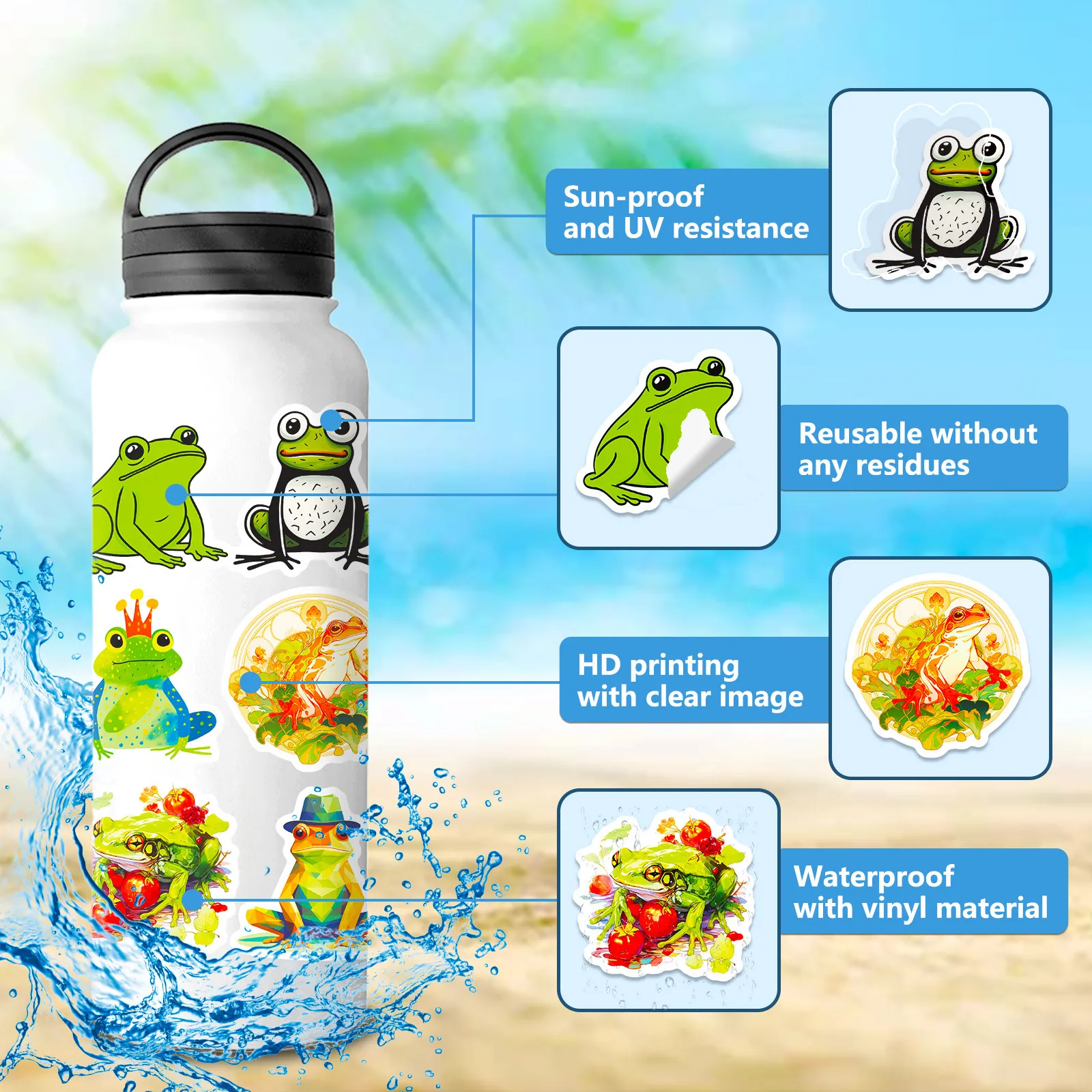 50Pcs Cute Green Cartoon Frog Graffiti Stickers For Refrigerator Wall Decor Vinyl Colorful Frogs Sticker