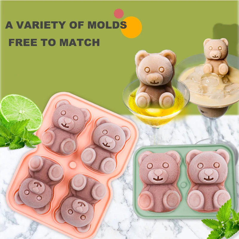 DIY Chocolate Mold Reusable Easy Release 3D Bear Shape Silicone Ice Cube Tray Jelly Cake Ice Mold