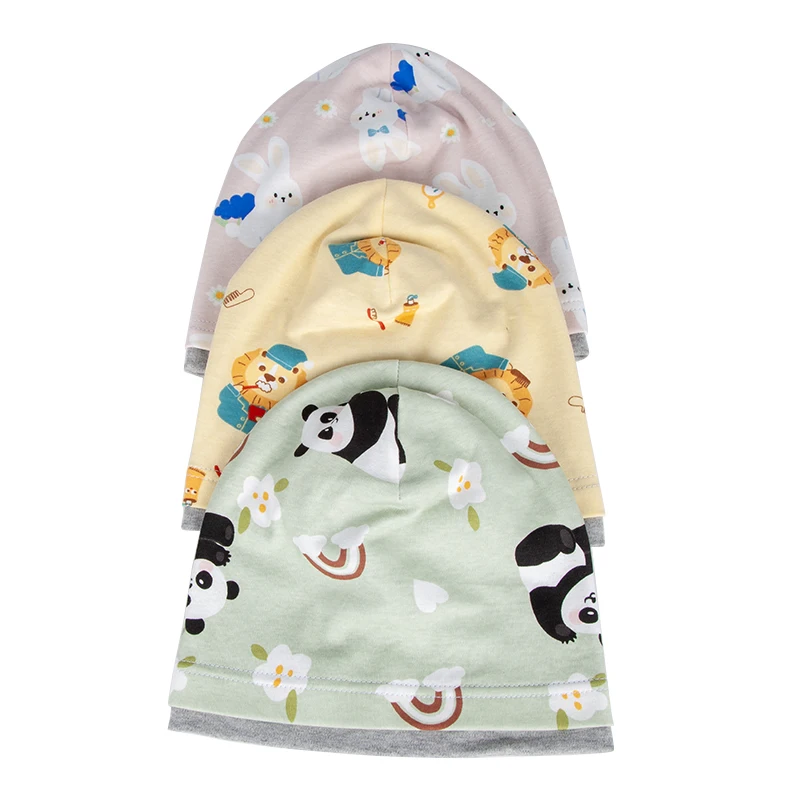 Высококачественная двухслойная шапочка из чистого хлопка для мальчиков и девочек с изображением милых животных шапочки малышей