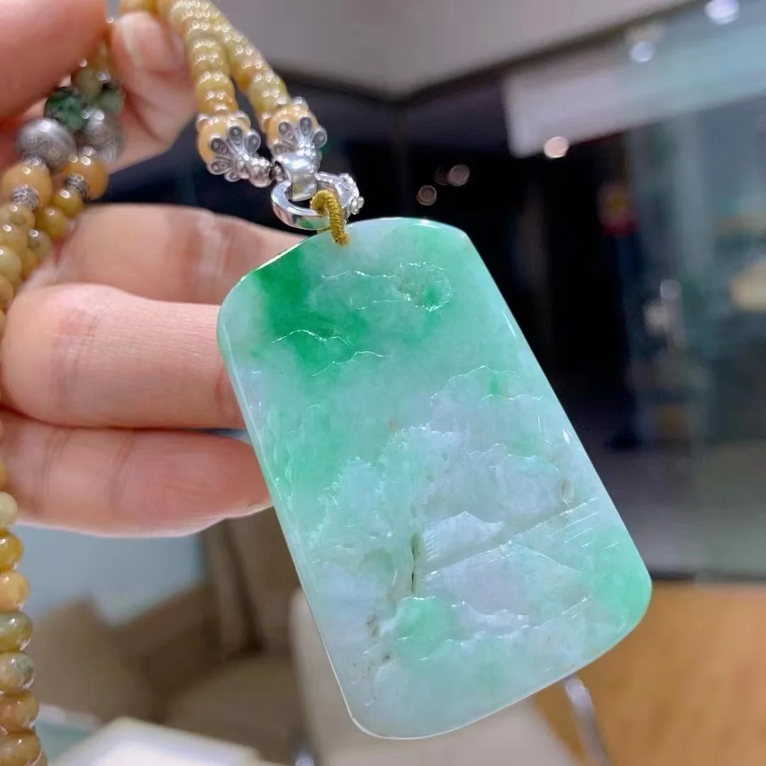 Floating Landscape Yang Green Dragon Brand Goddess Jade Pendant