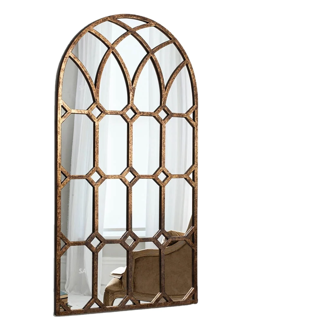 Mirror wall OEM large Luxury Gold Metal Glass Decorative wall Mirror For Living Room Decoration