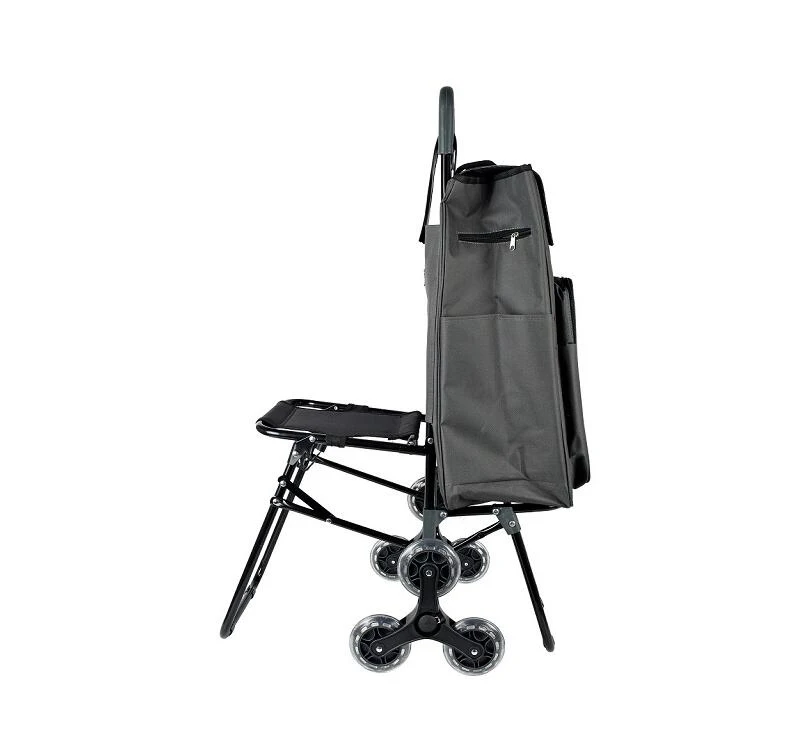 RU Factory Custom Home Stair Climbing Adult Supermarket Foldable 6 Wheels Shopping Trolley with seat and removable bag