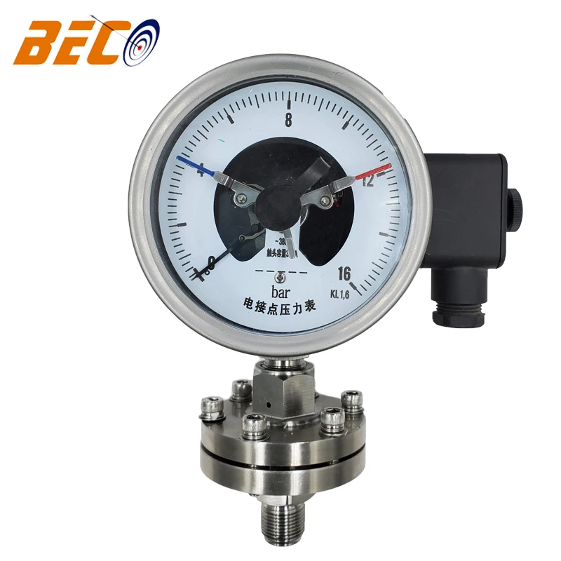 Beco 100mm all stainless steel electric contact pressure gauge manometers Diaphragm pressure gauge with switch
