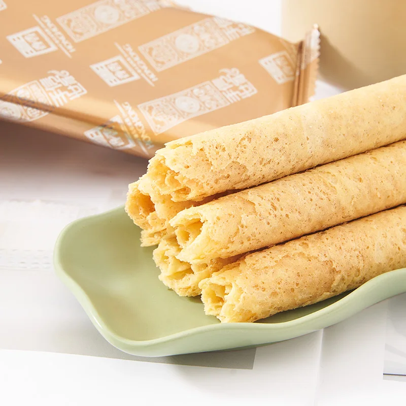 Chinese Traditional Egg Wafer Stick Coconut Flavor Crispy Chinese Snack Food Egg Rolls in Square Tin