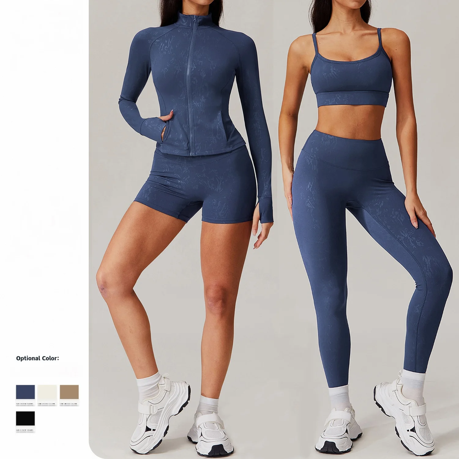 Winter 6PCS Bronzing Workout Clothes Custom Logo Long Sleeve Zip Up Sportswear Women Gym Fitness Yoga Active Wear