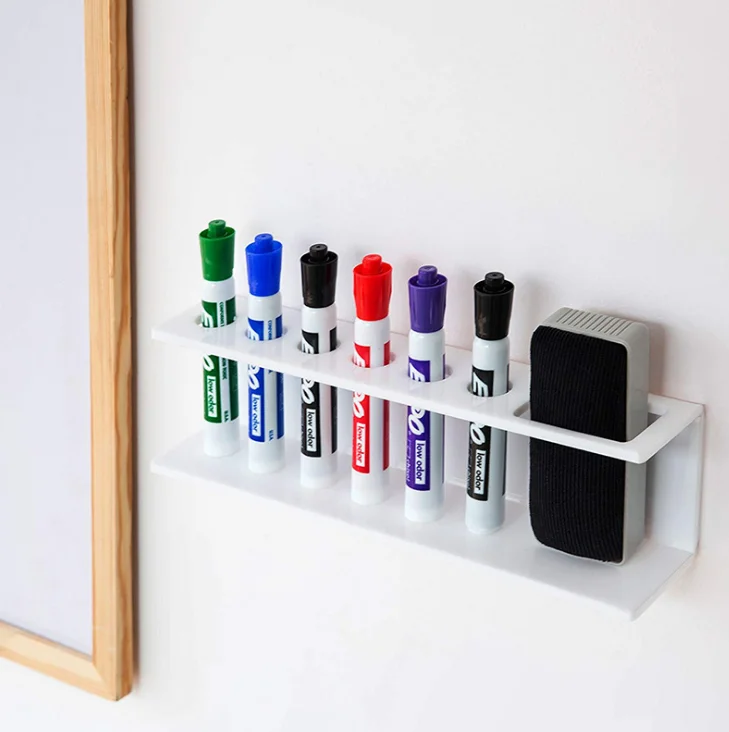Clear Acrylic Wall Mounted 6 Slot Dry Erase Marker and Eraser Organizer Holder Rack