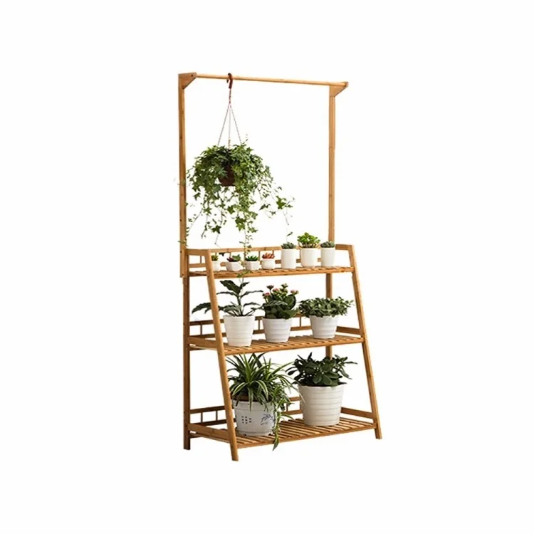 4-Tiers Bamboo Plant Stand Flower Rack Pot Frame Display Holder Plant Potted Toiletries for Shelf Outdoor Indoor Decorative