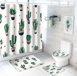 
Lianquan Santa Claus shower curtain custom waterproof digital printing four-piece toilet floor mat shower curtain set 