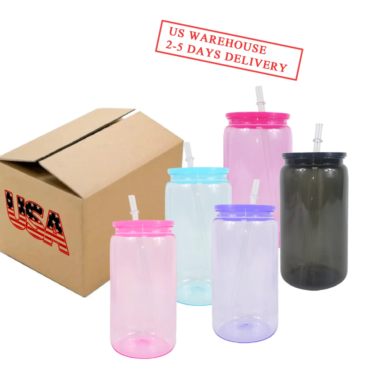 US warehouse Unbreakable plastic acrylic soda beer can jelly transparent mug plastic acrylic 16oz Coffee Mug for UV DTF wraps