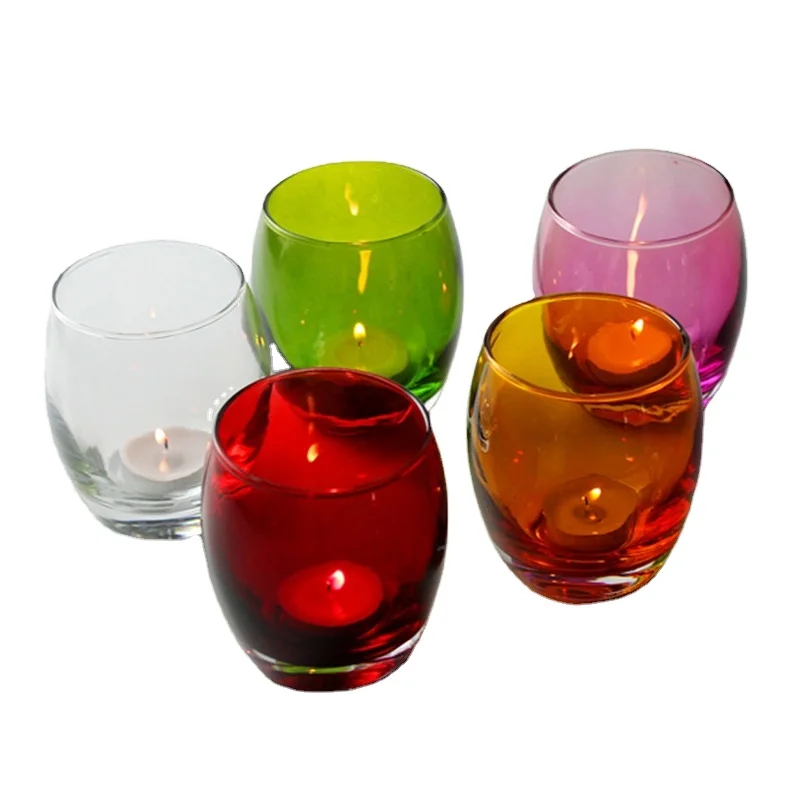 Christmas new color round drum transparent and stained glass candlestick candle cup romantic candlelight dinner bar decoration