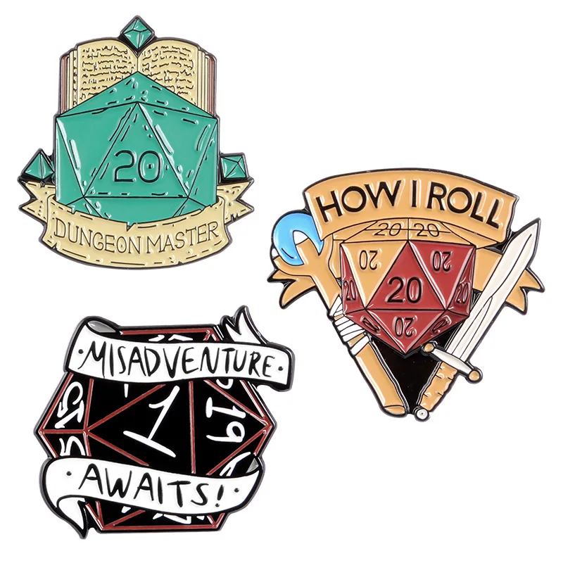  20 сторонних игральных костей D20 DnD эмалевые булавки игровая брошь на заказ булавка для лацканов Значки рубашек сумок дракон и подземей ювелирные изделия