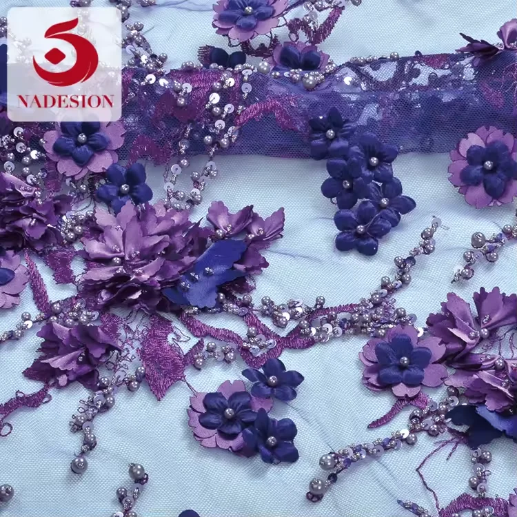 High Quality Beaded Lace Beaded Border Lace Fabric Wholesale Luxury Embroidery Flower Bridal Lace Fabric