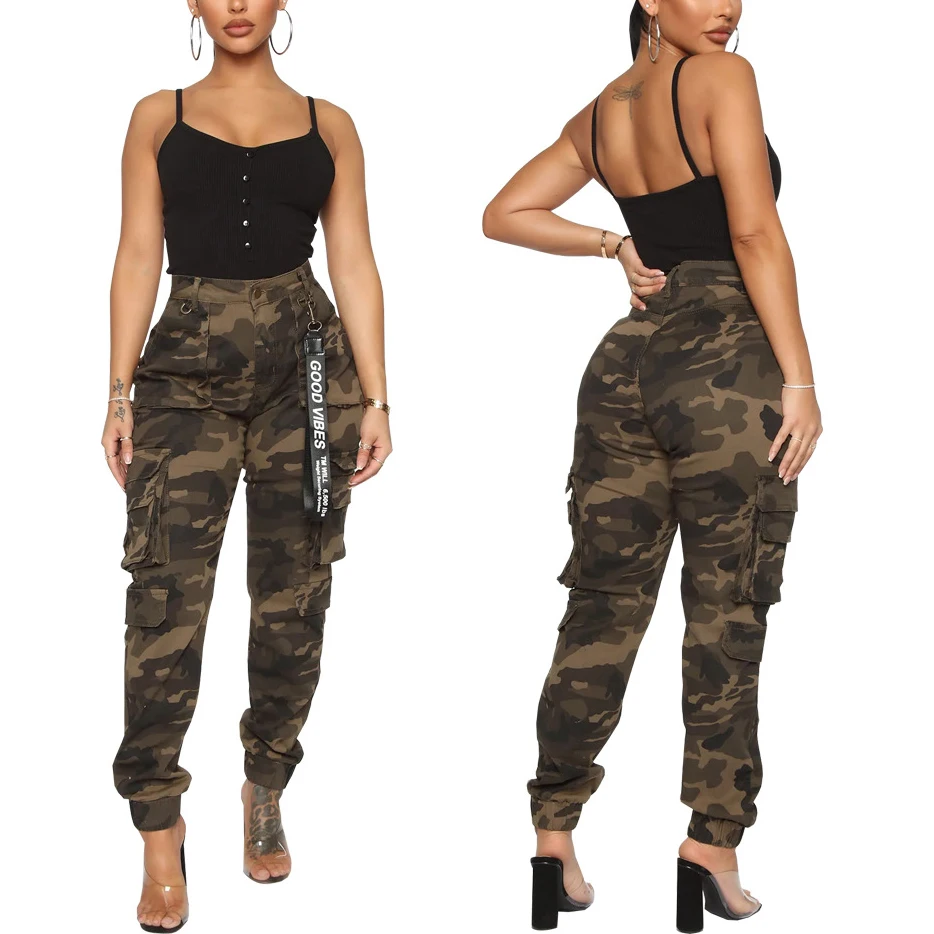 Ready to ship wholesale clothing jeans trausers woman pants denim black cargo pants women high waist woman cargo pants