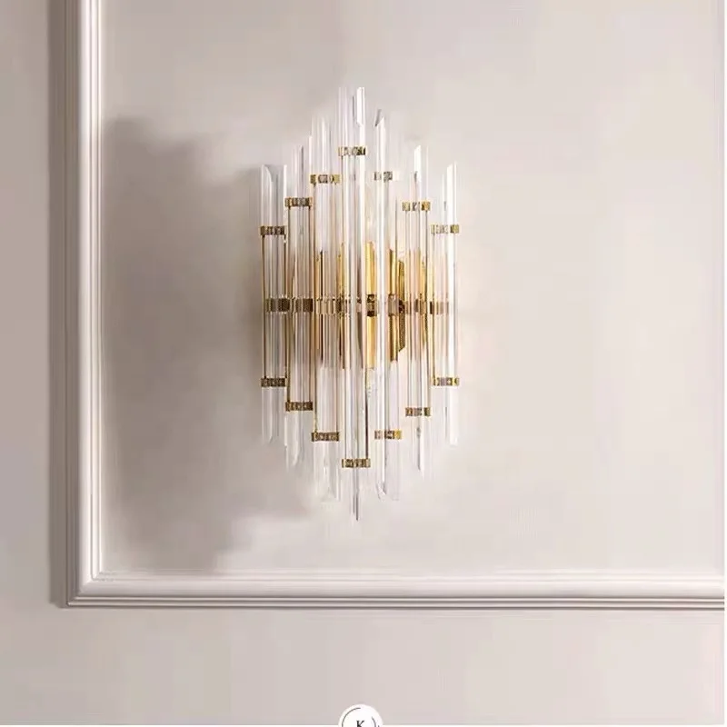 new designed modern creative china crystal golden color wall lamp for interior bedroom lighting decor