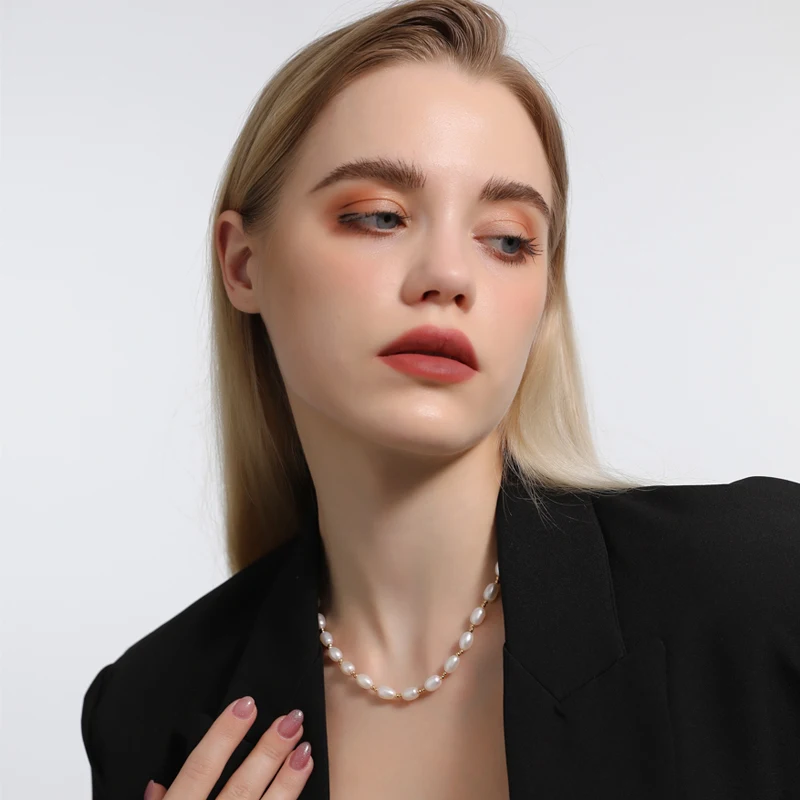 Original Water Drop Rice Beads Jewelry Natural Freshwater Pearl Necklace Clavicle Chain Real Pearl Necklace