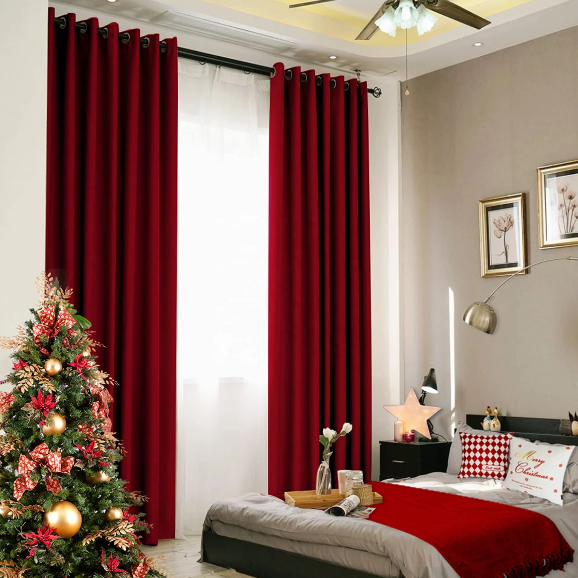 Bindi Wholesale Thermal Insulated Room Darkening Christmas Window Drapes Red Curtain For Bedroom
