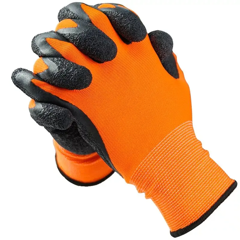 Construction Polyester 13G Latex Rubber Coated Red and Black Work Protective Gloves with Latex Coating