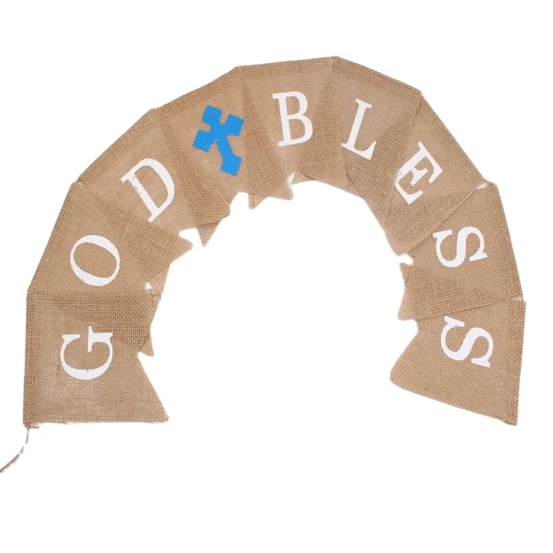 GOD BLESS Christian Baptism Party Decoration Mabula Flag Blessing Banner Swallowtail Flag