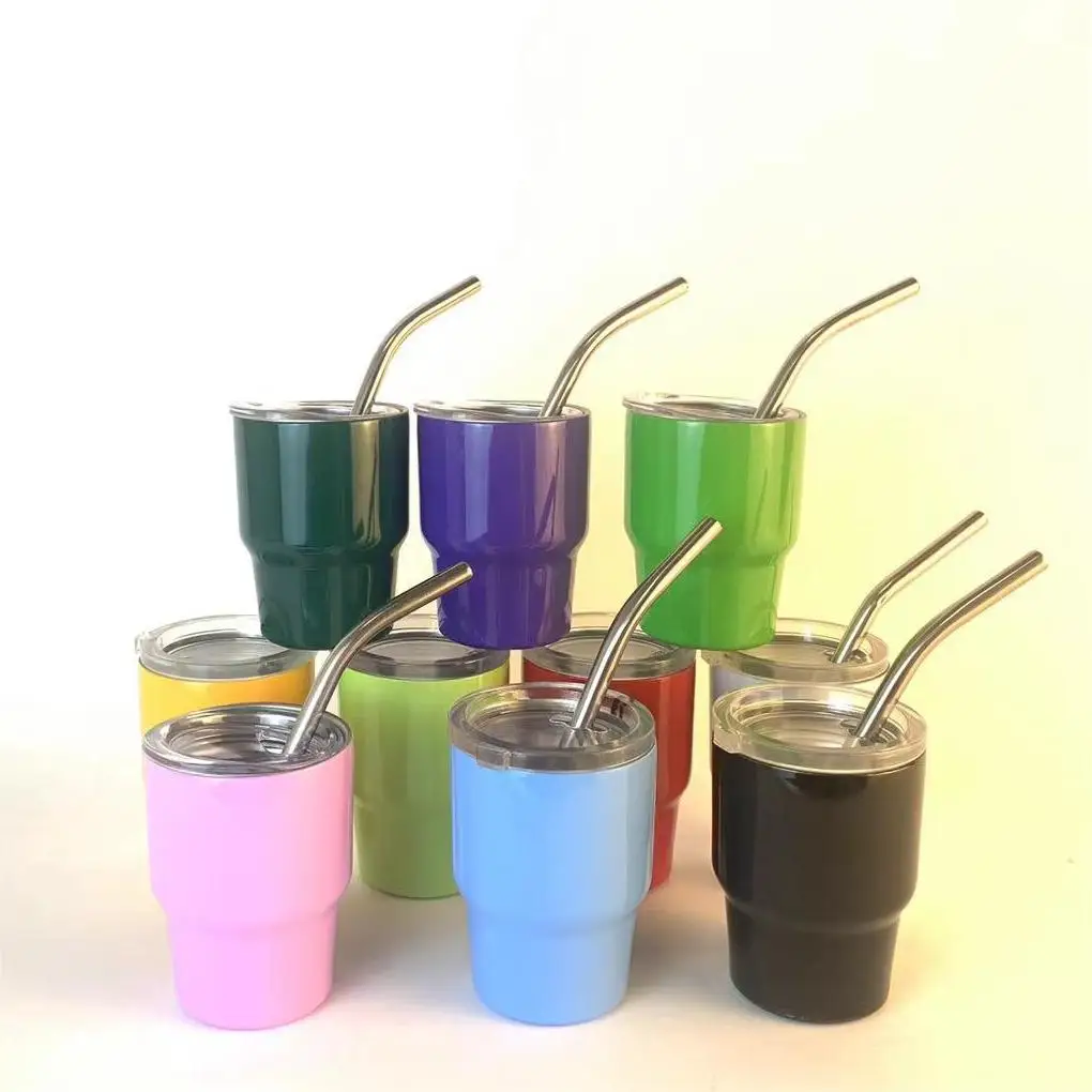 2oz 3oz Stainless Steel Tumblers Double Wall Vacuum Insulated Cups 2 oz Mini Tumbler Shot Glass with Straw and Lid
