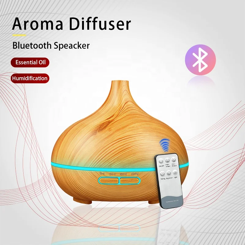 Home Decoration Wood Grain Remote Control Ultrasonic Air Humidifier Music Speaker Essential Oil Aroma Diffuser