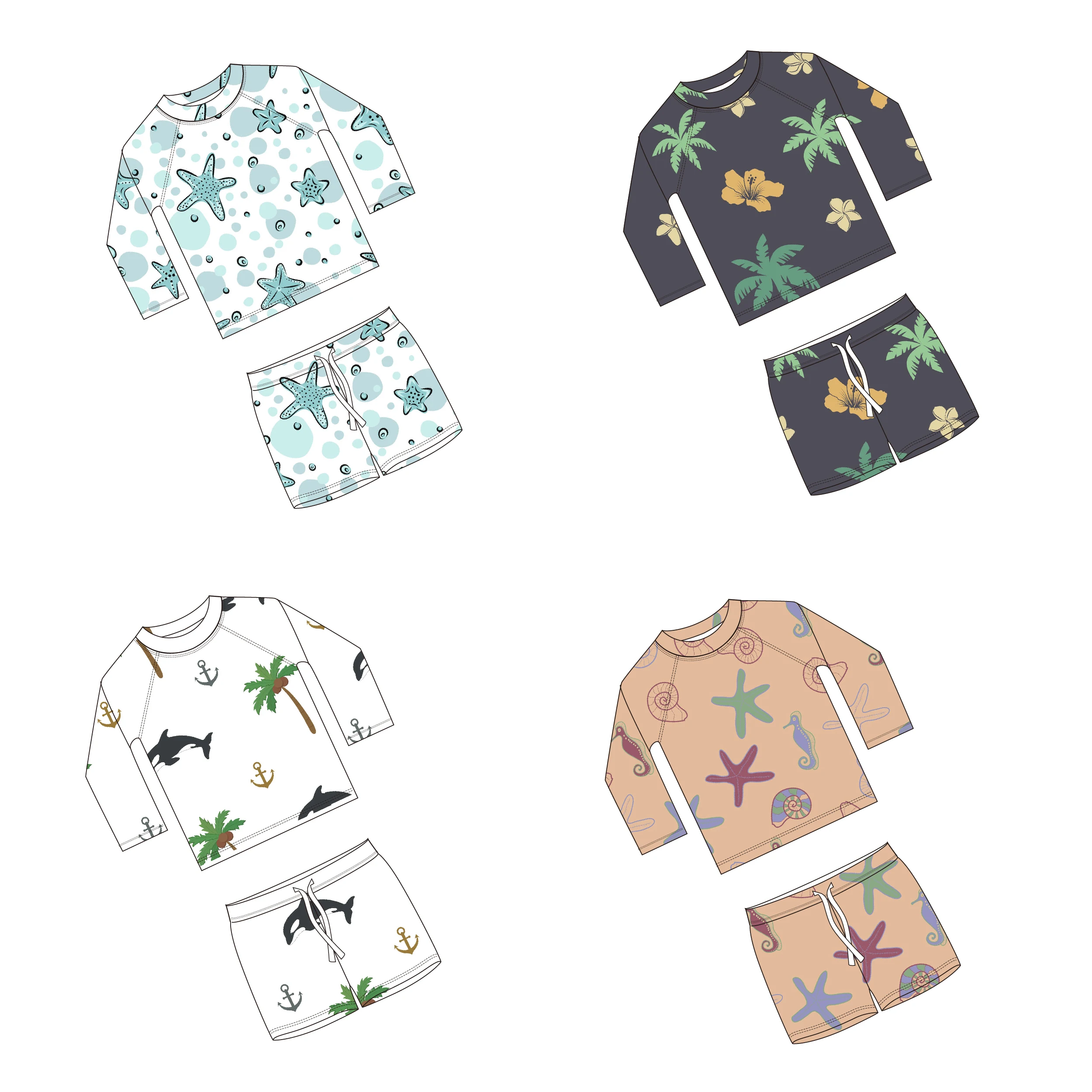 Wholesale Manufacturer Long Sleeve Swimwear Beachwear Kids Printed Pattern Kid Baby Swimsuit For Sale