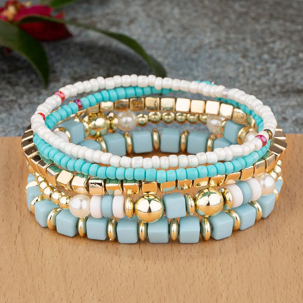 2025 Multi Layer Colorful Beads Bracelet For Female Stretch Glass Beaded Bracelets Jewelry Set wholesale