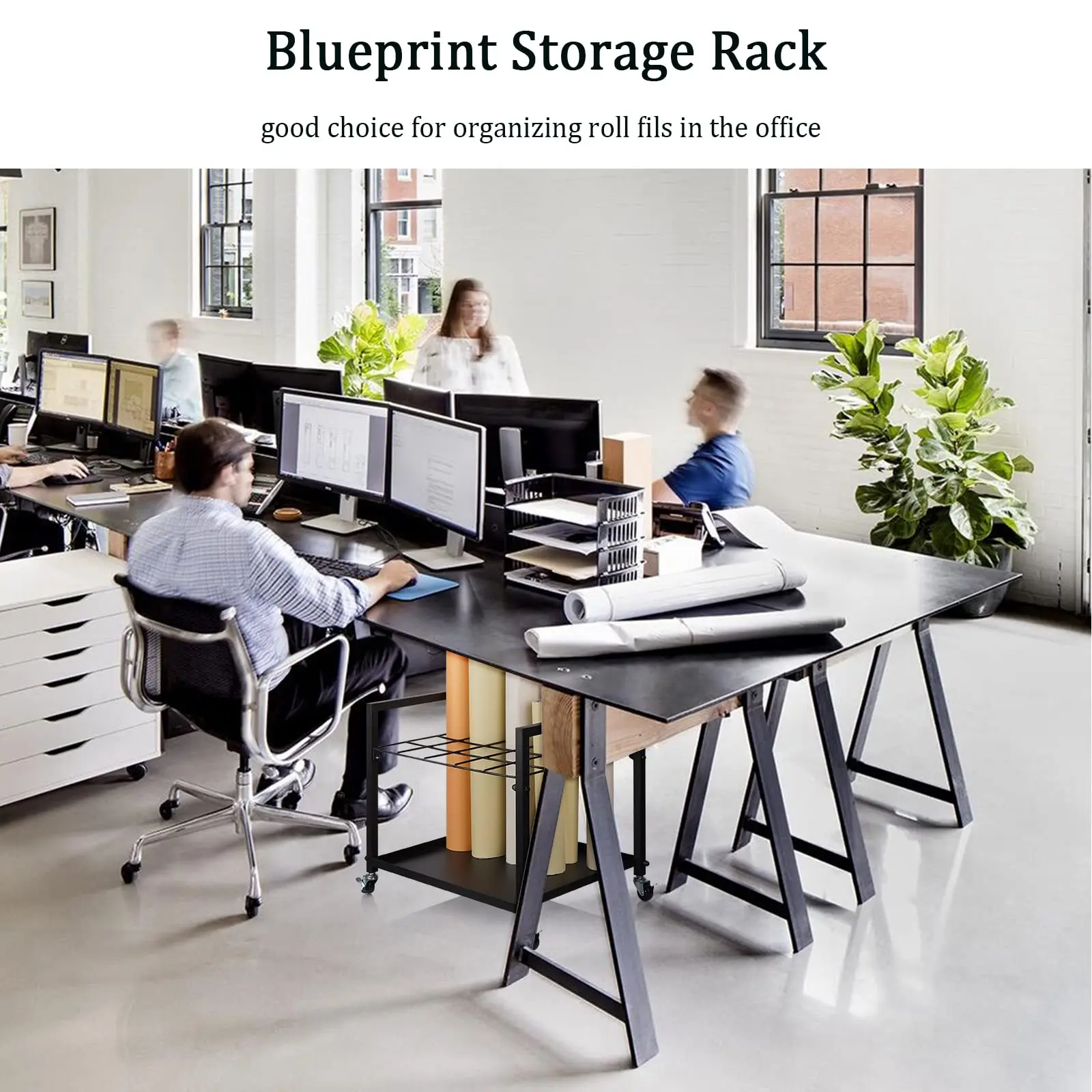 Blueprint Storage Rack Blueprint Holder Metal Blueprint Storage Cart with Wheels 20 Slots Roll File Holder