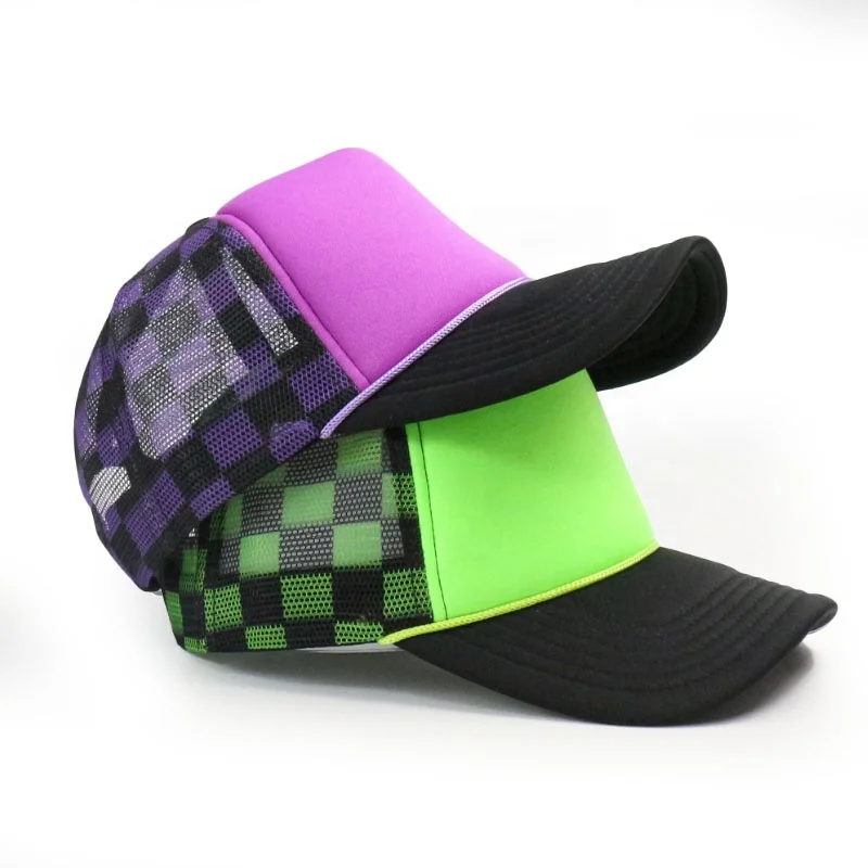 HN00015 panel women men custom logo plain blank sports baseball cap running hats mesh rope checkered trucker hat caps