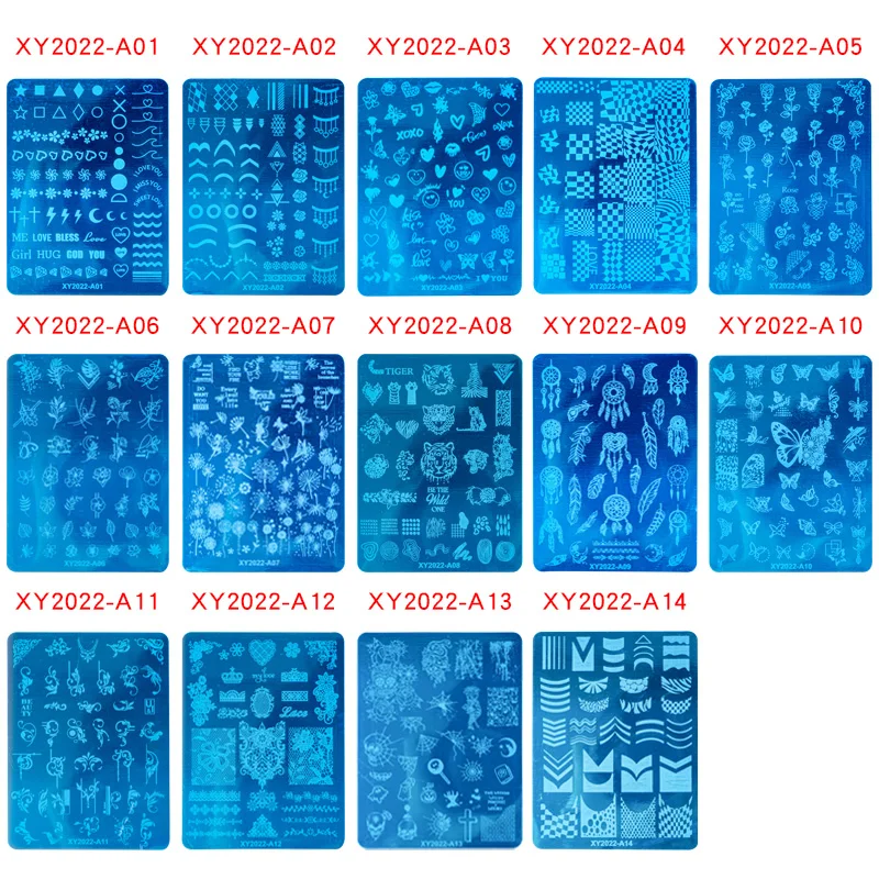 Professional 14Pcs Styles Nail Manicuring DIY Printing Tools For Nail Tips 3D Art Design Printing Gel Polish Steel Plate