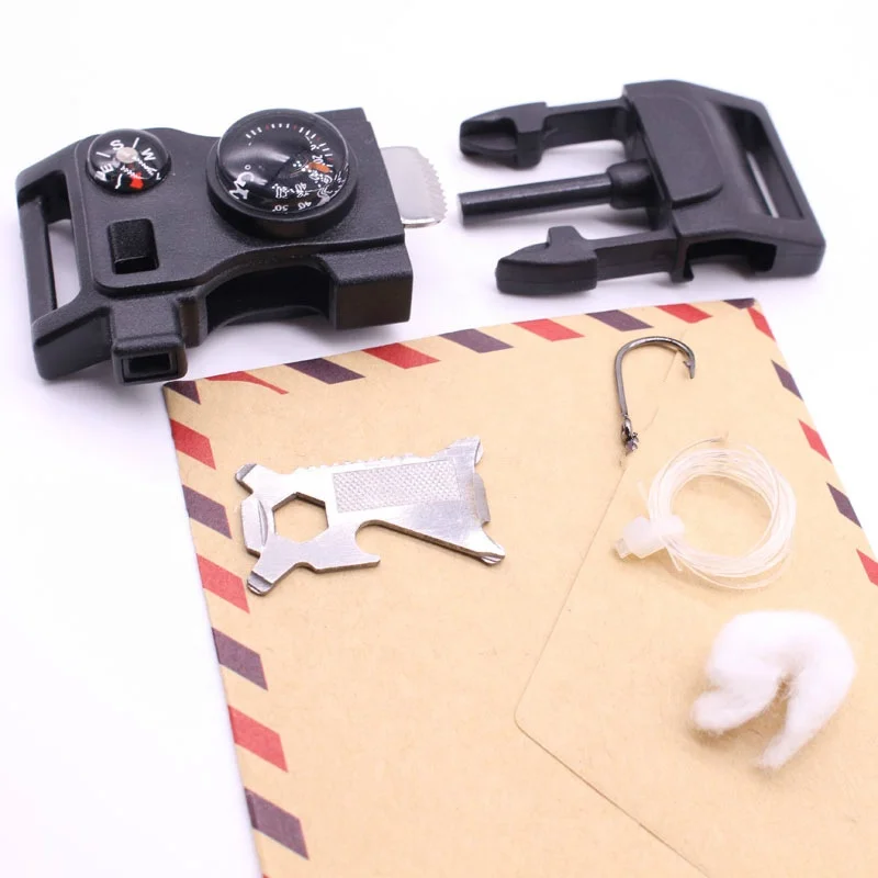 Tactical Whistle Survival Bracelet Thermometer Compass Paracord Bracelet With Multi Tools