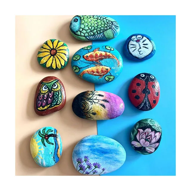 Hot sale Colorful large flat painting rocks natural river rock decorative pebbles stones with designs
