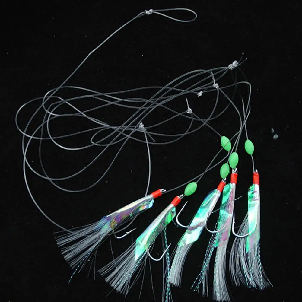 
5pcs/set Sea Fishing Hook Tie Up Crystal Bright Filament Hook With Inverse Spur Fit For Or Lake 