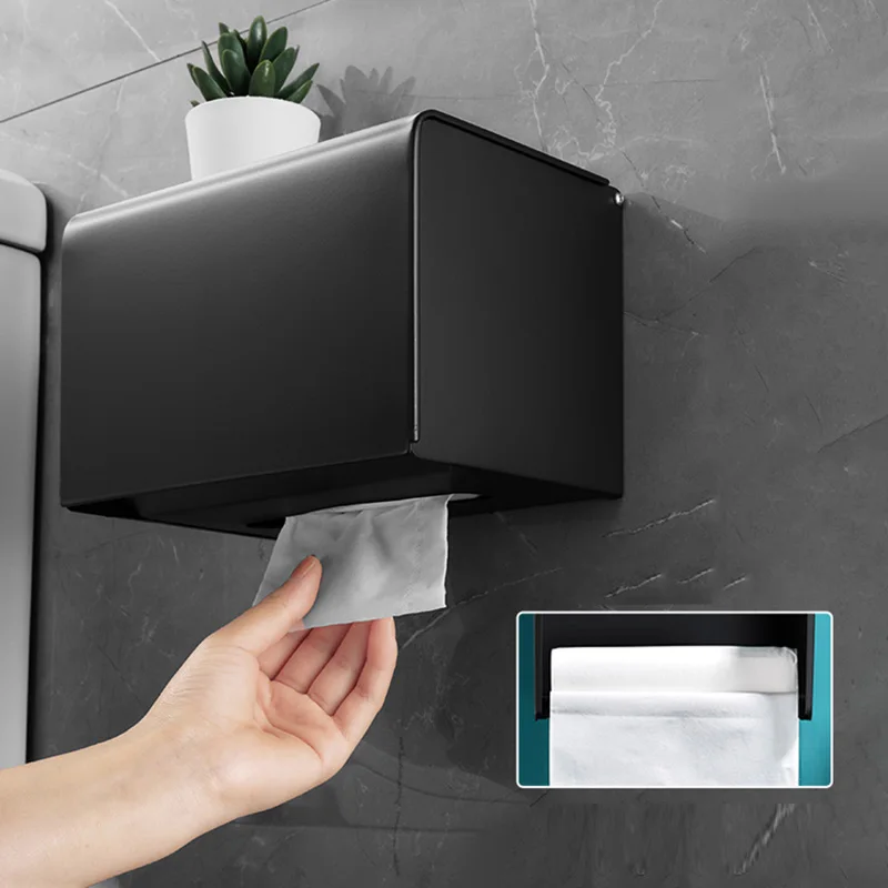 Wall Towel black Kitchen Hotel Bathroom Holders Dispenser Storage Box Paper Black Aluminium Toilet Holder