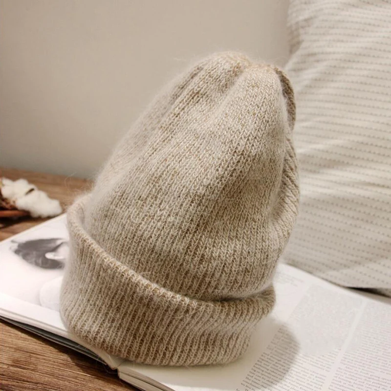 new Angora rabbit wool wool cap winter curly edge baotou knit cap