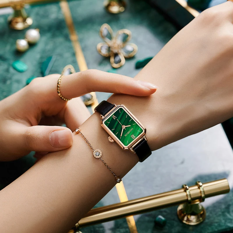HOT Little Green Table square Plate Ladies Watch Waterproof Quartz Restoring Ancient Ways with Malachite Female Skin