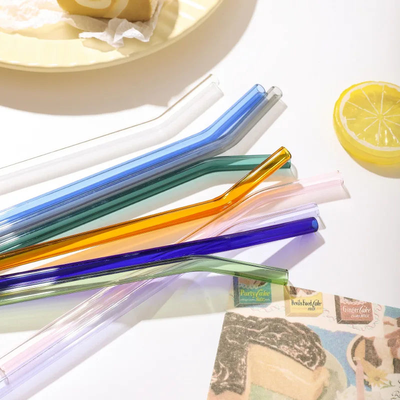 Custom Colorful glass straw gift set juice milk drink milk tea colored glass straight bent straw