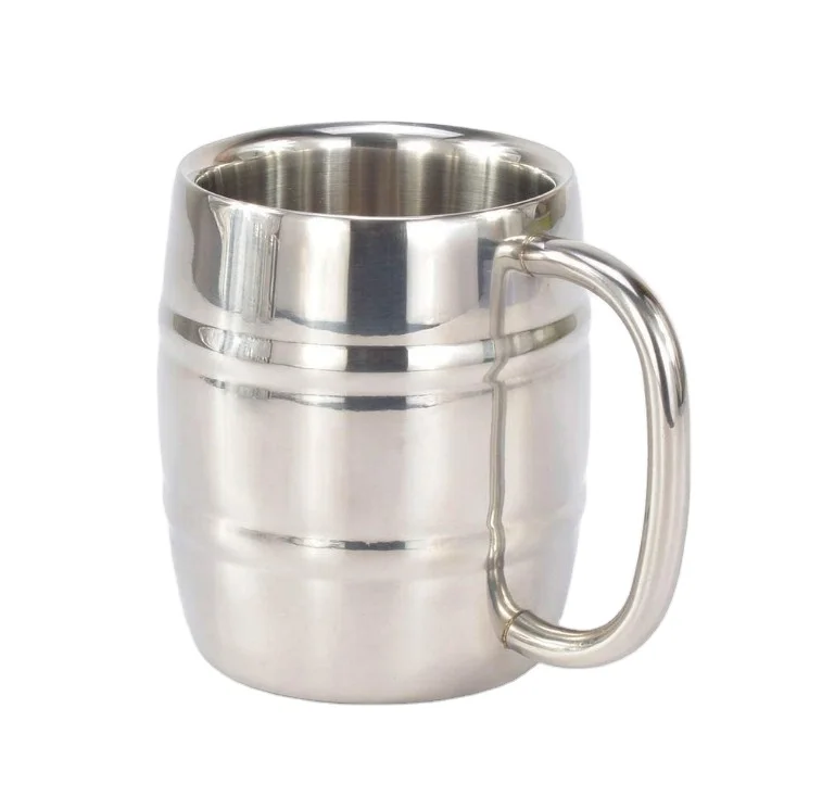 Stainless Steel 14oz double wall insulated beer mugs,18/8 vacuumed stainless steel coffee cup with handle